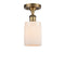 Hadley Semi-Flush Mount shown in the Brushed Brass finish with a Matte White shade