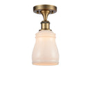 Ellery Semi-Flush Mount shown in the Brushed Brass finish with a White shade