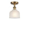 Dayton Semi-Flush Mount shown in the Brushed Brass finish with a White shade