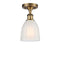 Brookfield Semi-Flush Mount shown in the Brushed Brass finish with a White shade