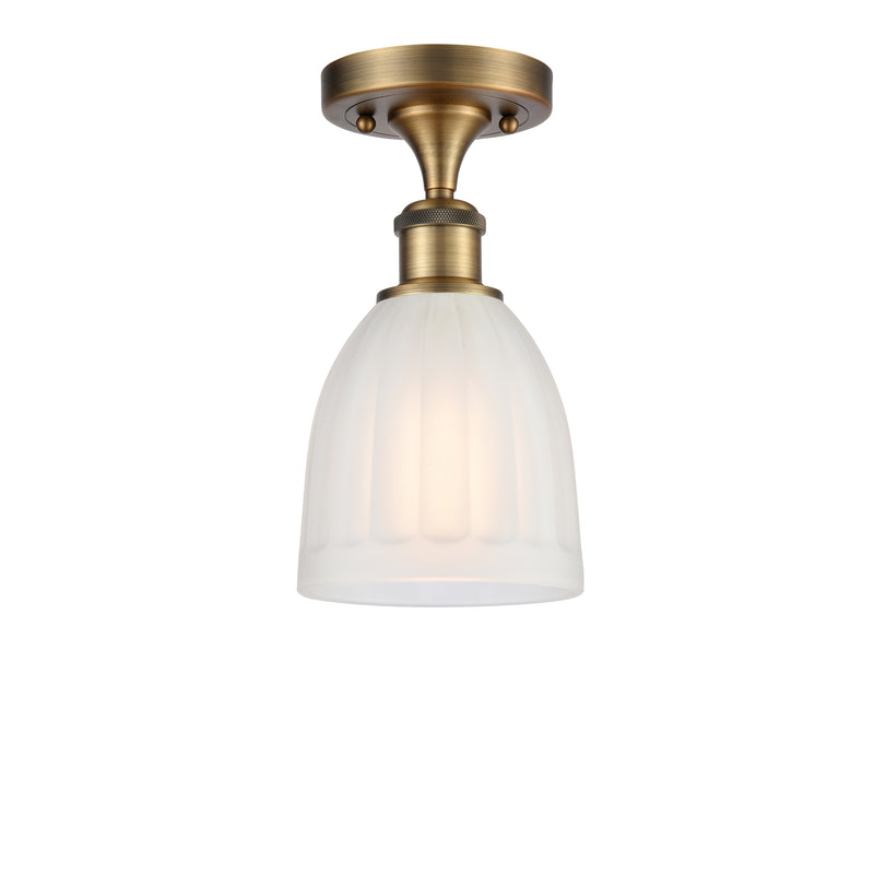 Brookfield Semi-Flush Mount shown in the Brushed Brass finish with a White shade