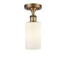 Clymer Semi-Flush Mount shown in the Brushed Brass finish with a Matte White shade