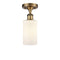 Clymer Semi-Flush Mount shown in the Brushed Brass finish with a Matte White shade