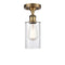 Clymer Semi-Flush Mount shown in the Brushed Brass finish with a Clear shade