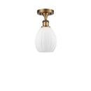 Eaton Semi-Flush Mount shown in the Brushed Brass finish with a Matte White shade