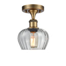 Fenton Semi-Flush Mount shown in the Brushed Brass finish with a Clear shade