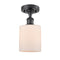 Cobbleskill Semi-Flush Mount shown in the Matte Black finish with a Matte White shade