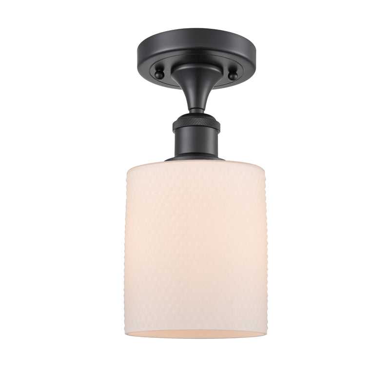 Cobbleskill Semi-Flush Mount shown in the Matte Black finish with a Matte White shade