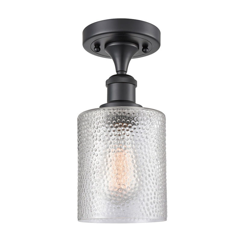 Cobbleskill Semi-Flush Mount shown in the Matte Black finish with a Clear shade