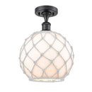 Farmhouse Rope Semi-Flush Mount shown in the Matte Black finish with a White Glass with White Rope shade