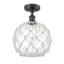 Farmhouse Rope Semi-Flush Mount shown in the Matte Black finish with a Clear Glass with White Rope shade