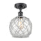 Farmhouse Rope Semi-Flush Mount shown in the Matte Black finish with a Clear Glass with White Rope shade