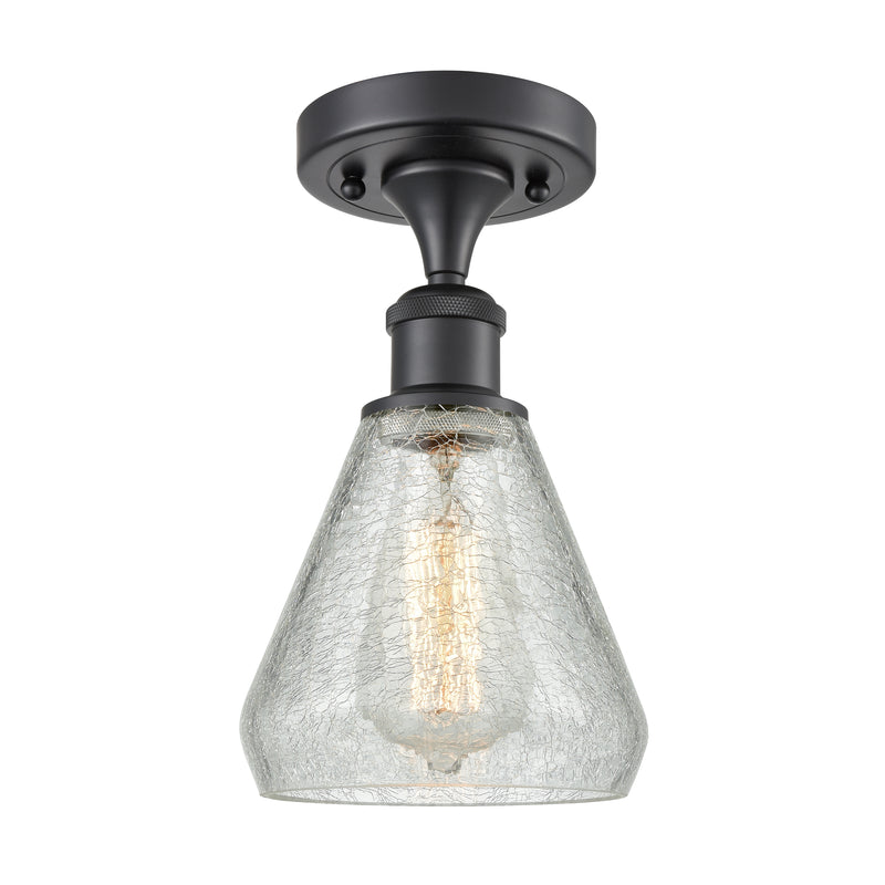 Conesus Semi-Flush Mount shown in the Matte Black finish with a Clear Crackle shade