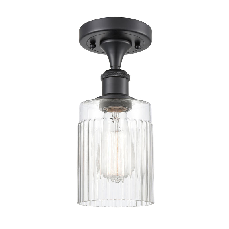 Hadley Semi-Flush Mount shown in the Matte Black finish with a Clear shade