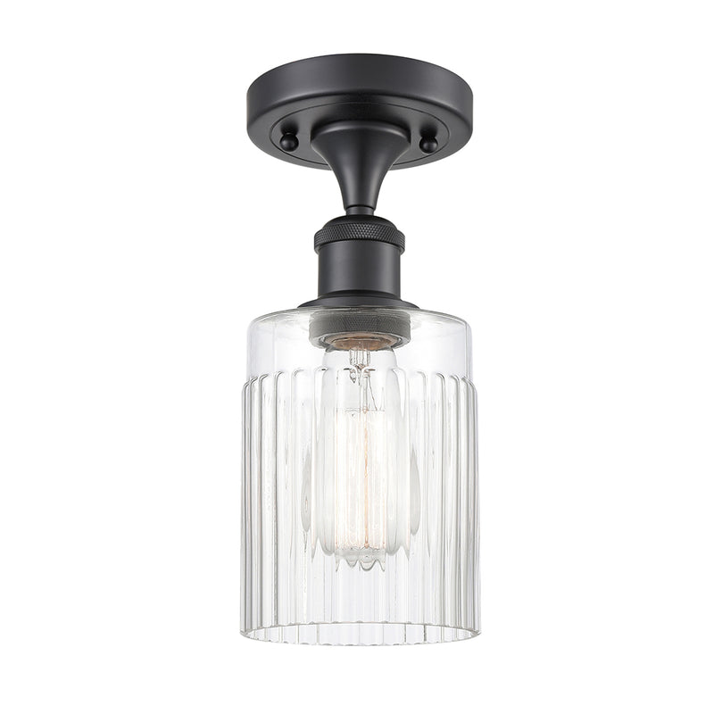 Hadley Semi-Flush Mount shown in the Matte Black finish with a Clear shade