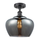 Fenton Semi-Flush Mount shown in the Matte Black finish with a Plated Smoke shade