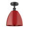 Plymouth Dome Semi-Flush Mount shown in the Matte Black finish with a Red shade