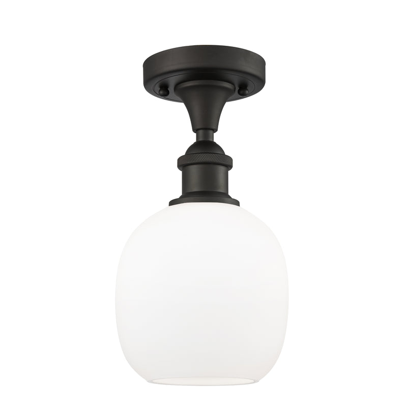 Belfast Semi-Flush Mount shown in the Oil Rubbed Bronze finish with a Matte White shade