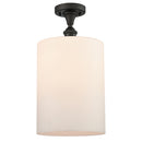 Cobbleskill Semi-Flush Mount shown in the Oil Rubbed Bronze finish with a Matte White shade