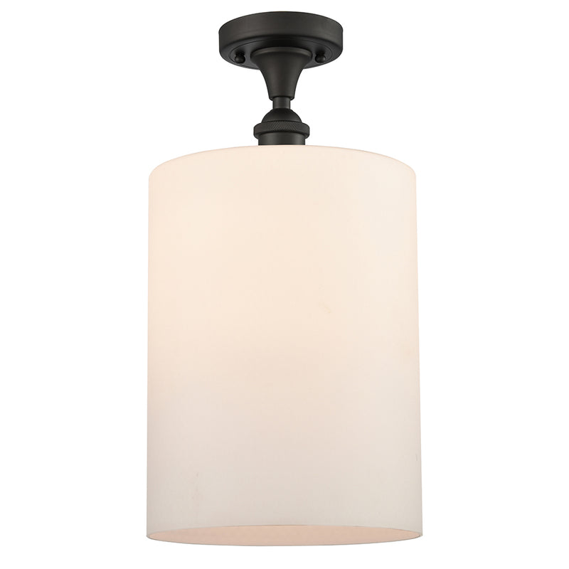 Cobbleskill Semi-Flush Mount shown in the Oil Rubbed Bronze finish with a Matte White shade