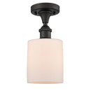 Cobbleskill Semi-Flush Mount shown in the Oil Rubbed Bronze finish with a Matte White shade