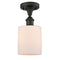 Cobbleskill Semi-Flush Mount shown in the Oil Rubbed Bronze finish with a Matte White shade