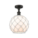 Farmhouse Rope Semi-Flush Mount shown in the Oil Rubbed Bronze finish with a White Glass with White Rope shade