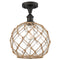 Farmhouse Rope Semi-Flush Mount shown in the Oil Rubbed Bronze finish with a Clear Glass with Brown Rope shade