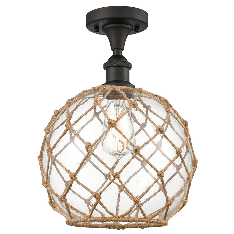 Farmhouse Rope Semi-Flush Mount shown in the Oil Rubbed Bronze finish with a Clear Glass with Brown Rope shade