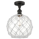 Farmhouse Rope Semi-Flush Mount shown in the Oil Rubbed Bronze finish with a Clear Glass with White Rope shade