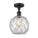 Farmhouse Rope Semi-Flush Mount shown in the Oil Rubbed Bronze finish with a Clear Glass with White Rope shade