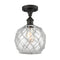 Farmhouse Rope Semi-Flush Mount shown in the Oil Rubbed Bronze finish with a Clear Glass with White Rope shade