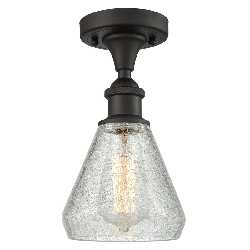 Conesus Semi-Flush Mount shown in the Oil Rubbed Bronze finish with a Clear Crackle shade