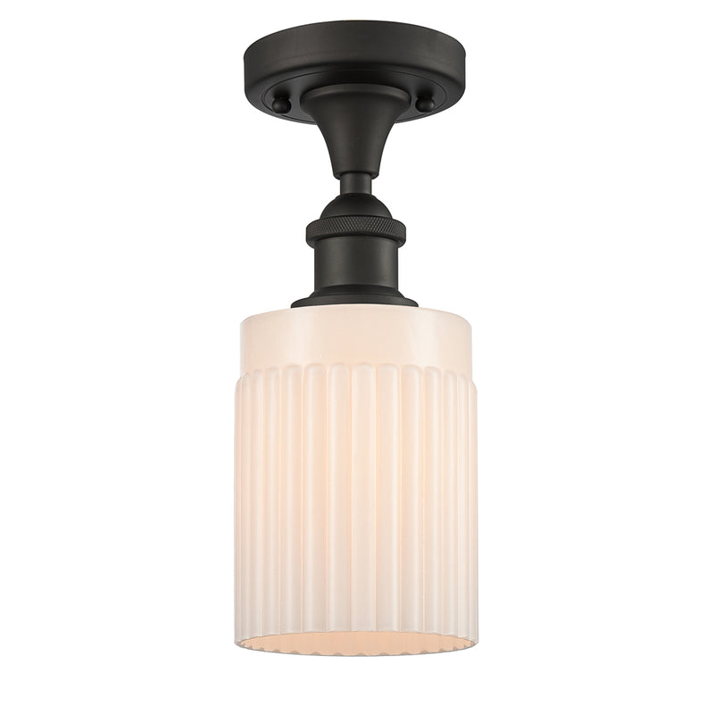Hadley Semi-Flush Mount shown in the Oil Rubbed Bronze finish with a Matte White shade