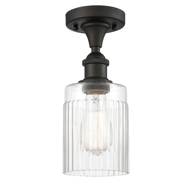 Hadley Semi-Flush Mount shown in the Oil Rubbed Bronze finish with a Clear shade