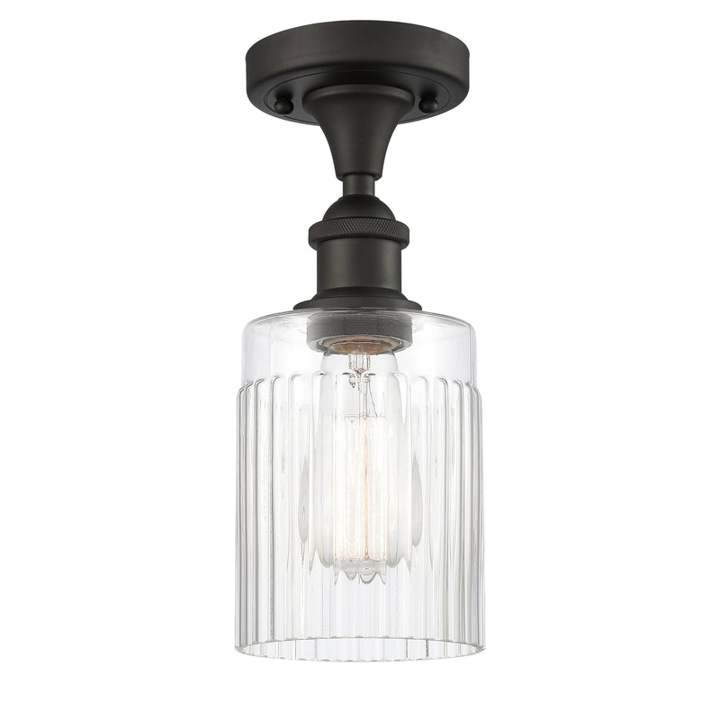 Hadley Semi-Flush Mount shown in the Oil Rubbed Bronze finish with a Clear shade