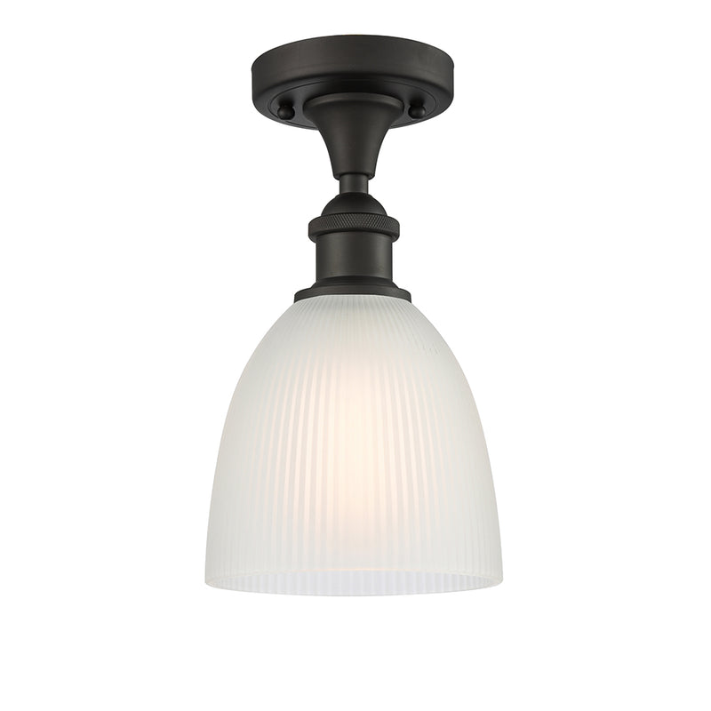 Castile Semi-Flush Mount shown in the Oil Rubbed Bronze finish with a White shade