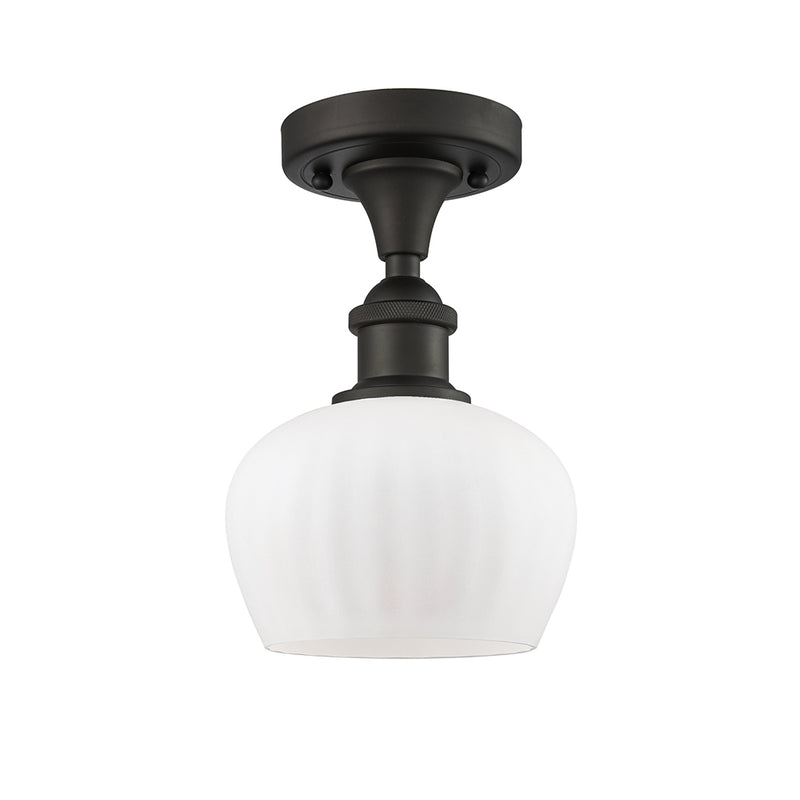 Fenton Semi-Flush Mount shown in the Oil Rubbed Bronze finish with a Matte White shade