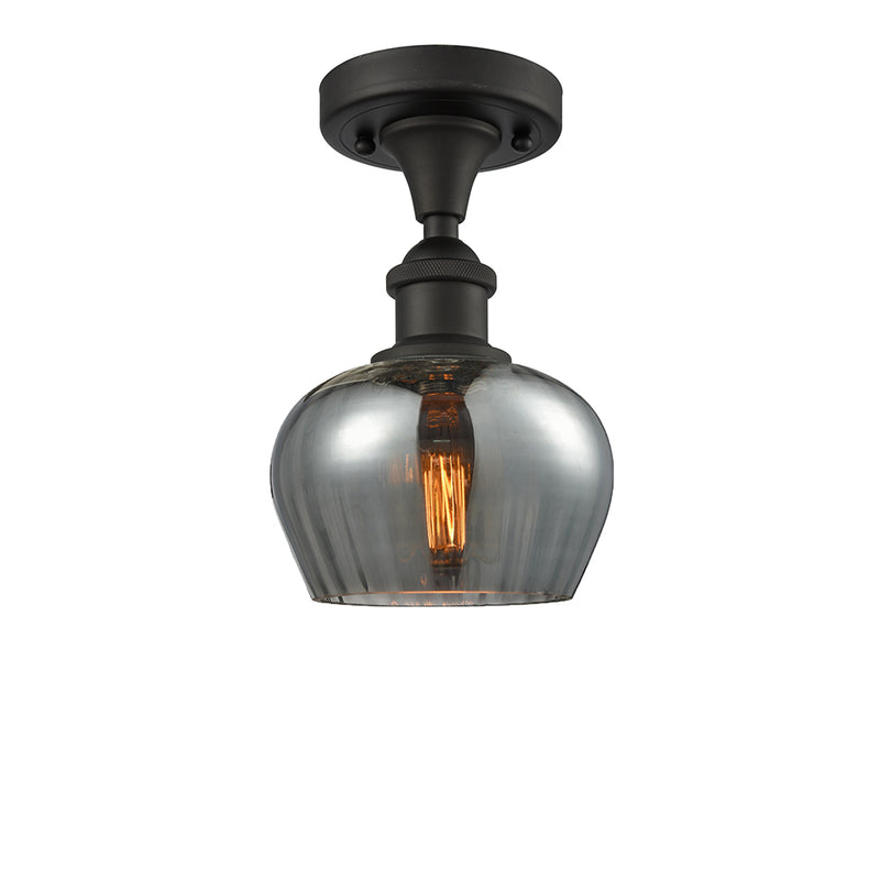 Fenton Semi-Flush Mount shown in the Oil Rubbed Bronze finish with a Plated Smoke shade