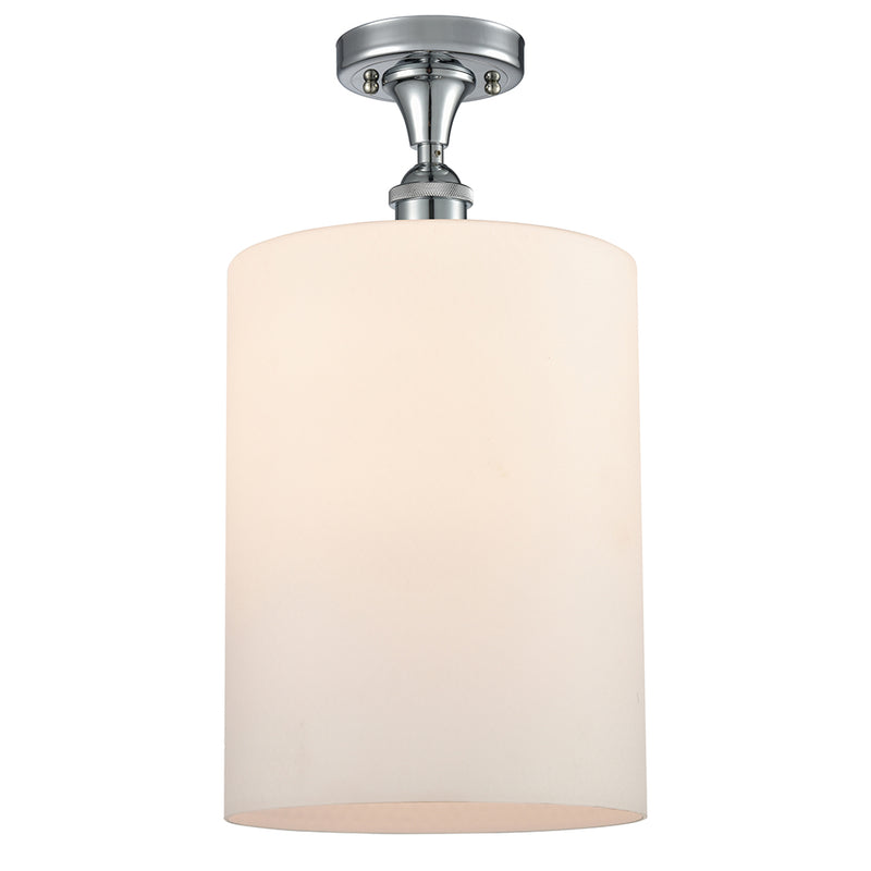 Cobbleskill Semi-Flush Mount shown in the Polished Chrome finish with a Matte White shade