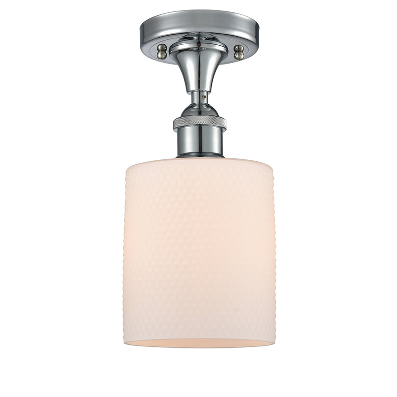 Cobbleskill Semi-Flush Mount shown in the Polished Chrome finish with a Matte White shade