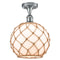 Farmhouse Rope Semi-Flush Mount shown in the Polished Chrome finish with a White Glass with Brown Rope shade