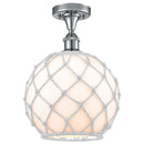 Farmhouse Rope Semi-Flush Mount shown in the Polished Chrome finish with a White Glass with White Rope shade