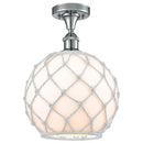 Farmhouse Rope Semi-Flush Mount shown in the Polished Chrome finish with a White Glass with White Rope shade