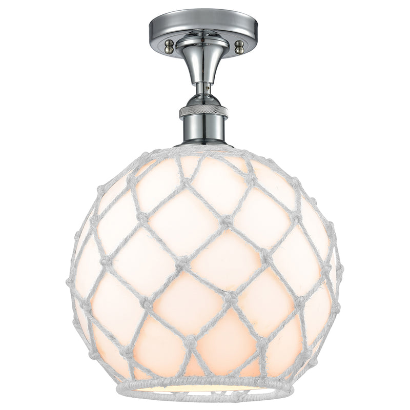 Farmhouse Rope Semi-Flush Mount shown in the Polished Chrome finish with a White Glass with White Rope shade