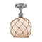 Farmhouse Rope Semi-Flush Mount shown in the Polished Chrome finish with a White Glass with Brown Rope shade