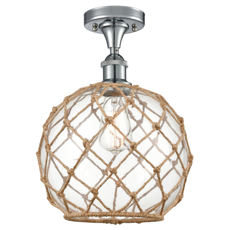 Farmhouse Rope Semi-Flush Mount shown in the Polished Chrome finish with a Clear Glass with Brown Rope shade