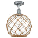 Farmhouse Rope Semi-Flush Mount shown in the Polished Chrome finish with a Clear Glass with Brown Rope shade