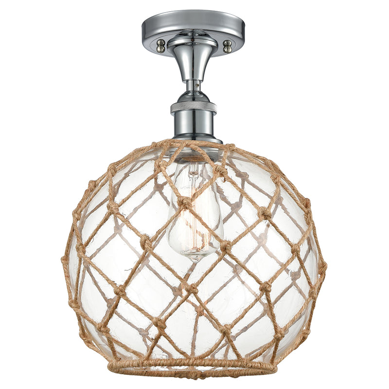 Farmhouse Rope Semi-Flush Mount shown in the Polished Chrome finish with a Clear Glass with Brown Rope shade