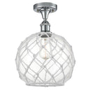 Farmhouse Rope Semi-Flush Mount shown in the Polished Chrome finish with a Clear Glass with White Rope shade